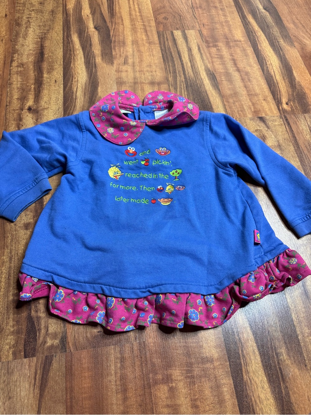 Sesame Street Blue Long-Sleeve Top with Pink Floral Collar